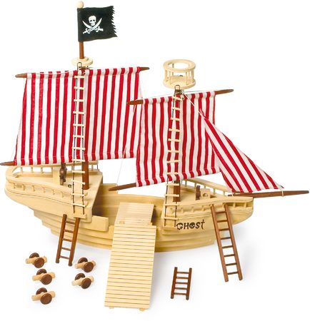 Legler dřevěná pirátská loď s pruhovanými plachtami