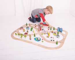 Bigjigs Rail Dřevěná vláčkodráha město a vesnice 91 dílů