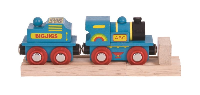 Bigjigs Rail Modrá mašinka s tendrem + 2 koleje