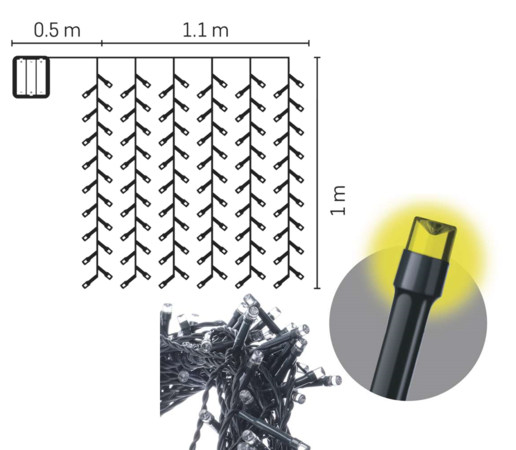 EMOS-ZY2058  120LED 0,8m 3xAA IP44 řetěz záclona teplá bílá časovač