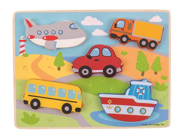 Bigjigs Toys Vkládací puzzle dopravní prostředky, 5 dílků