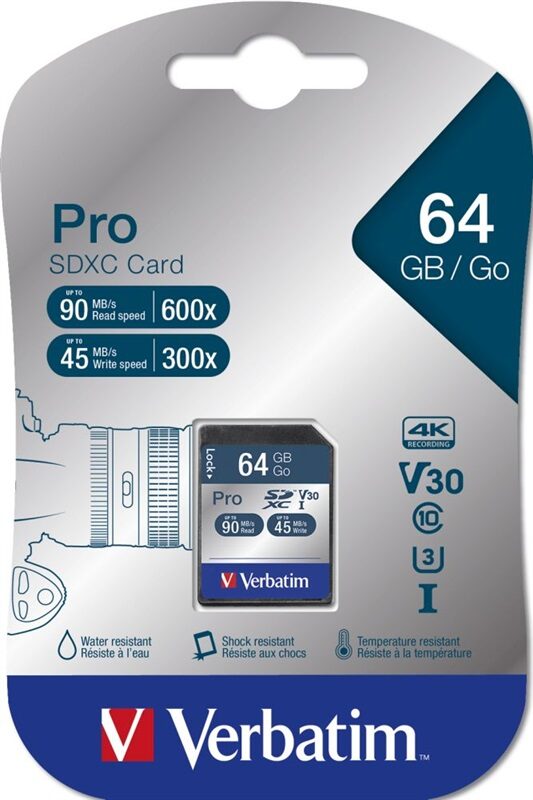 Paměťová karta Verbatim Pro SDXC 64GB UHS-I V30 U3 (90R/45W)