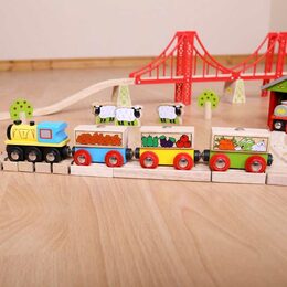 Bigjigs Rail Nákladní vlak se zeleninou + 3 koleje