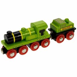 Bigjigs Rail Zelená lokomotiva s tendrem + 3 koleje