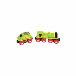 Bigjigs Rail Zelená lokomotiva s tendrem + 3 koleje