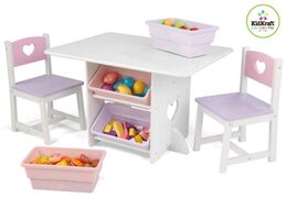 KidKraft Stůl Heart se dvěma židličkami a boxy