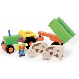 Jeujura Dřevěný traktor s vlečkou