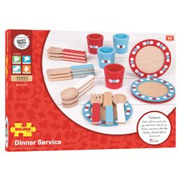 Bigjigs Toys Dřevěný jídelní servis s puntíky