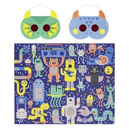 Petit Collage Puzzle příšerky 100 ks s 3D brýlemi
