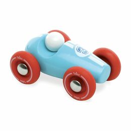 Vilac Dřevěné závodní mini auto 1 ks číslo tyrkysové s modrými koly