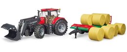 Bruder Traktor Case IH Optum 300 CVX s čelním nakladačem a přepravníkem na balíky