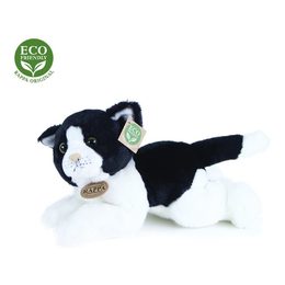 Rappa Plyšová kočka bílo-černá ležící 30 cm ECO-FRIENDLY