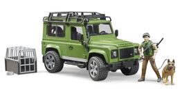 Bruder LAND ROVER DEFENDER s figurkou myslivce, psa a příslušenstvím