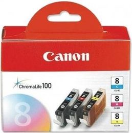 Inkoustová náplň Canon CLI-8 CMY, 420 stran originální - červený/modrý/žlutý (0621B026)