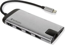 USB Hub Verbatim USB-C/3xUSB 3.0, HDMI, SD, MicroSD, RJ45 - šedý