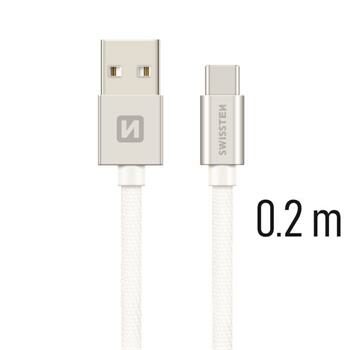 SWISSTEN kabel USB USB-C textilní 0,2m 3A stříbrná