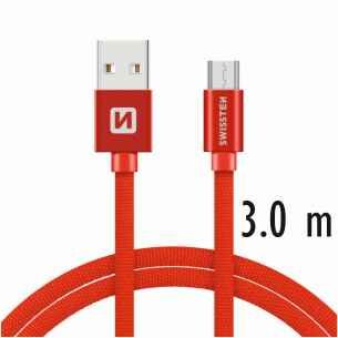 SWISSTEN kabel USB microUSB textilní 3m 3A červená