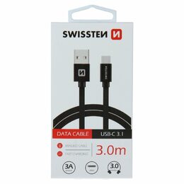 SWISSTEN kabel USB USB-C textilní 3m 3A černá