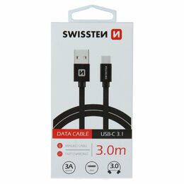 SWISSTEN kabel USB USB-C textilní 3m 3A černá