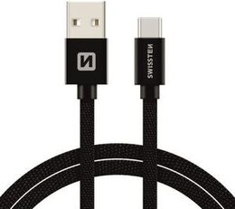 SWISSTEN kabel USB USB-C textilní 3m 3A červená