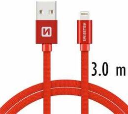 SWISSTEN kabel USB Lightning textilní 3m 3A černá