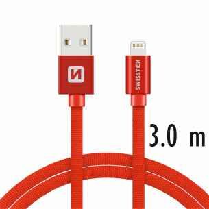 SWISSTEN kabel USB Lightning textilní 3m 3A červená
