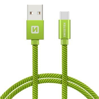 SWISSTEN kabel USB USB-C textilní 2m 3A zelená