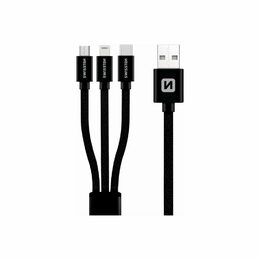 SWISSTEN kabel USB 3v1 microUSB USB-C Lightning MFI 1,2m stříbrná