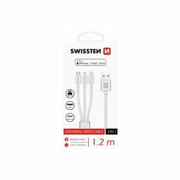 SWISSTEN kabel USB 3v1 microUSB USB-C Lightning MFI 1,2m černá