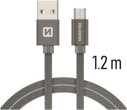 SWISSTEN kabel USB microUSB textilní 1,2m 3A šedá