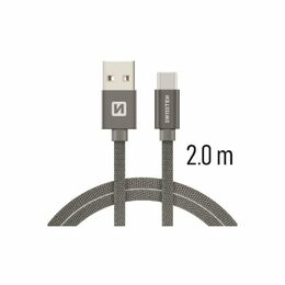 SWISSTEN kabel USB USB-C textilní 2m 3A šedá