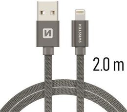 SWISSTEN kabel USB Lightning textilní 2m 3A šedá