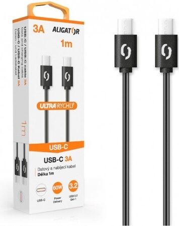 Kabel Aligator Power 60W, USB-C/USB-C, 3A, 1m - bílý