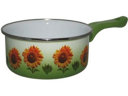 Metalac smaltovaný rendlík s bakelitovou ručkou 14 cm 1l - slunečnice