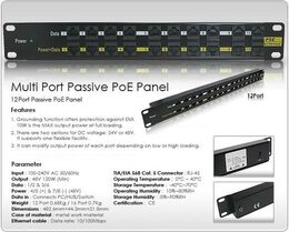 Patch panel POE Gigabit cat.5e 12p 1U Black 19" rack