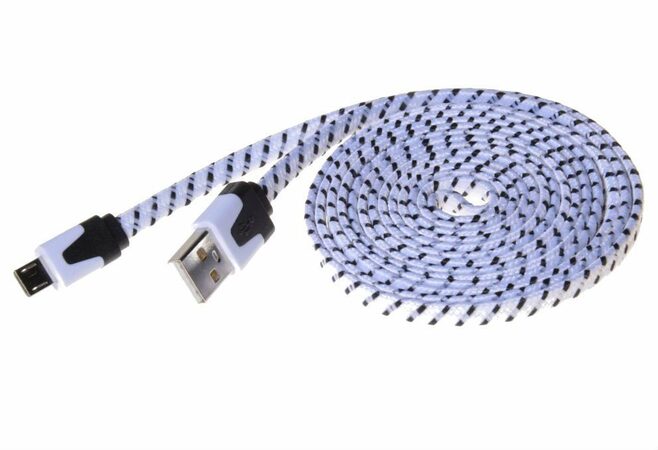 PremiumCord ku2m2ft Kabel micro USB 2.0, A-B 2m, plochý textilní kabel, černo-bílý