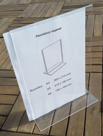 Stolní rámeček PLEXI A4, na tištěné dokumenty, transparent