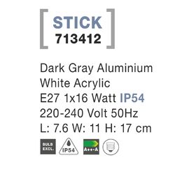 Svítidlo Nova Luce STICK 713412 WALL GREY nástěnné, IP 54, E27