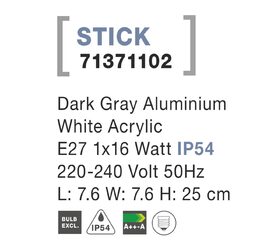 Svítidlo Nova Luce STICK 71371102 FLOOR GREY 2 zahradní sloupek, IP 54, E27