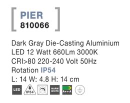Svítidlo Nova Luce PIER 810066 WALL GREY nástěnné, IP 54, 12 W