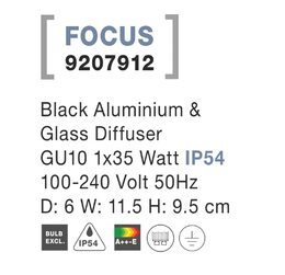 Svítidlo Nova Luce FOCUS 9207912 WALL BLACK nástěnné, IP 54, GU10