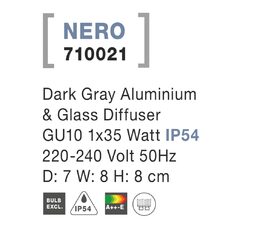 Svítidlo Nova Luce Nero 710021 R WALL GREY nástěnné, IP 54, GU10