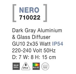 Svítidlo Nova Luce Nero 710022 R WALL GREY 2 nástěnné, IP 54, GU10