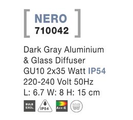 Svítidlo Nova Luce Nero 710042 S WALL GREY 2 nástěnné, IP 54, GU10