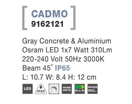 Svítidlo Nova Luce CADMO 9162121 S WALL GREY nástěnné, IP 65, 7 W