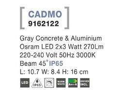 Svítidlo Nova Luce CADMO 9162122 S WALL GREY 2 nástěnné, IP 65, 2x3 W