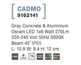 Svítidlo Nova Luce CADMO 9162141 R WALL GREY nástěnné, IP 65, 6 W