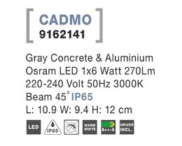 Svítidlo Nova Luce CADMO 9162141 R WALL GREY nástěnné, IP 65, 6 W