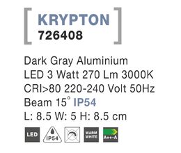 Svítidlo Nova Luce KRYPTON S STEP GREY schodišťové, IP 54, 3 W