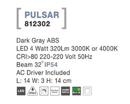 Svítidlo Nova Luce PULSAR STEP GREY 7 schodišťové, IP 54, 4 W